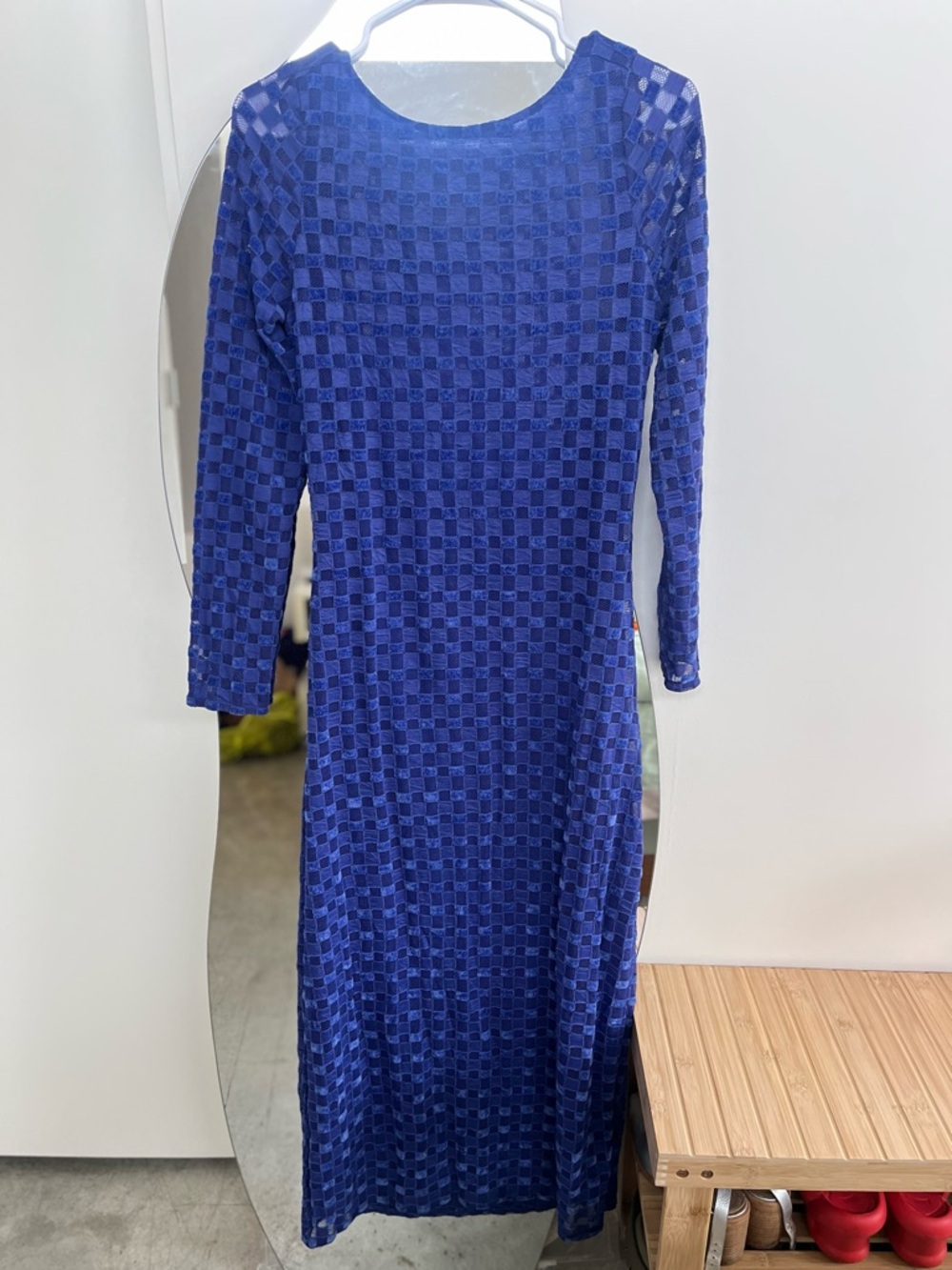 Find Me Now Royal Blue Long-Sleeve Check Maxi Dress